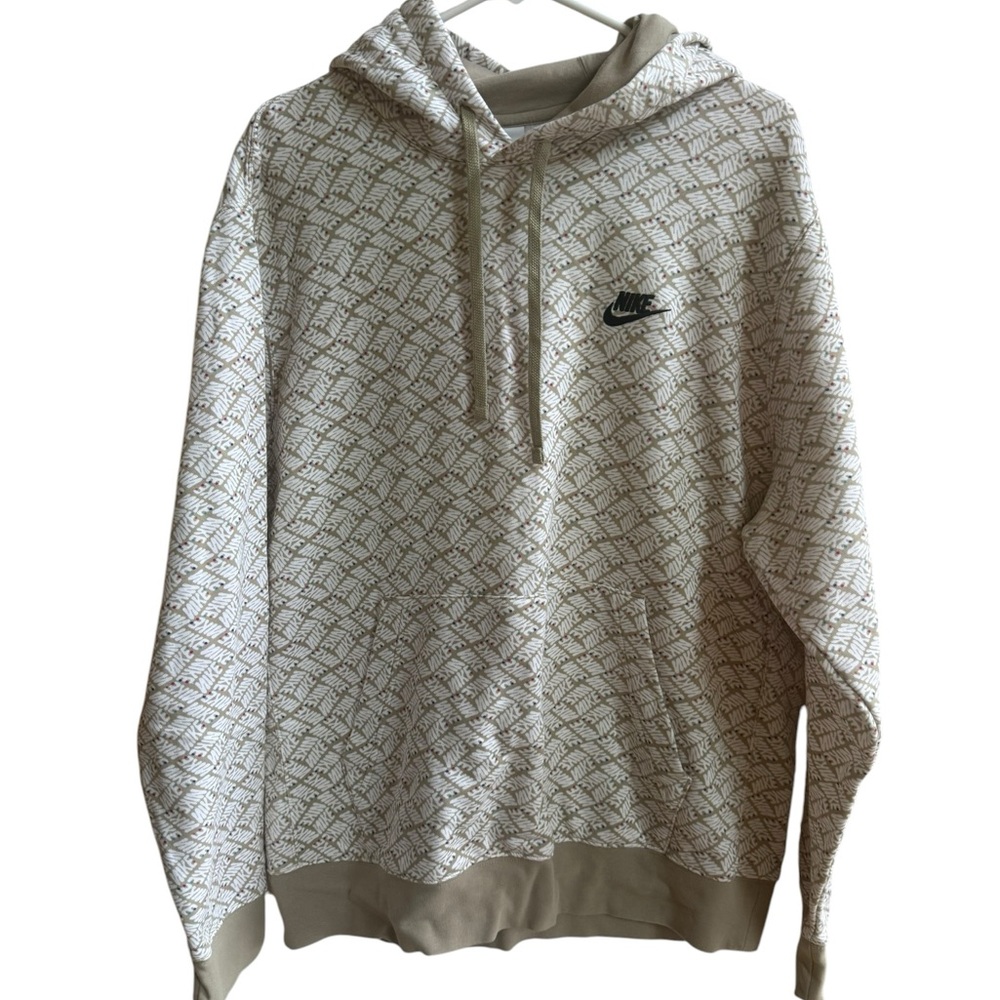 Nike Beige All-Over Logo Hooded Sweatshirt size large like new